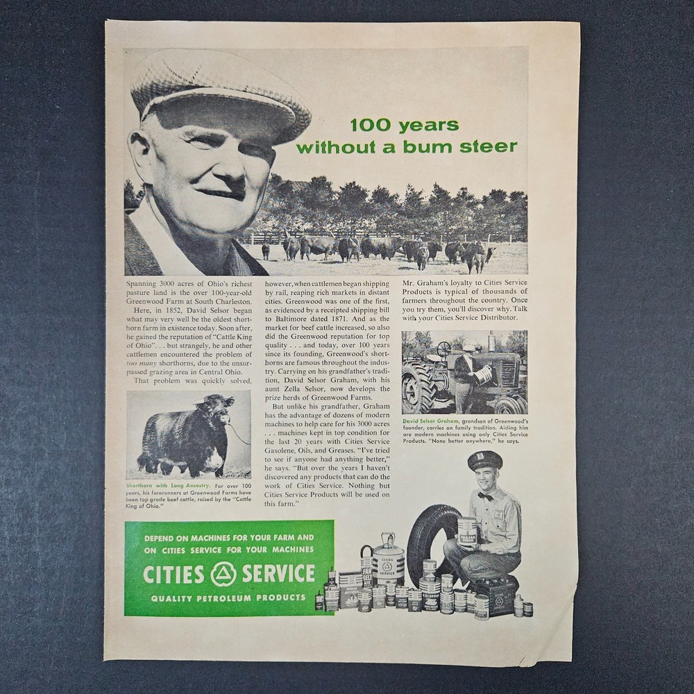 1955 Cities Service‎ Petroleum Products Vintage Print Ad Greenwood Farms Ohio